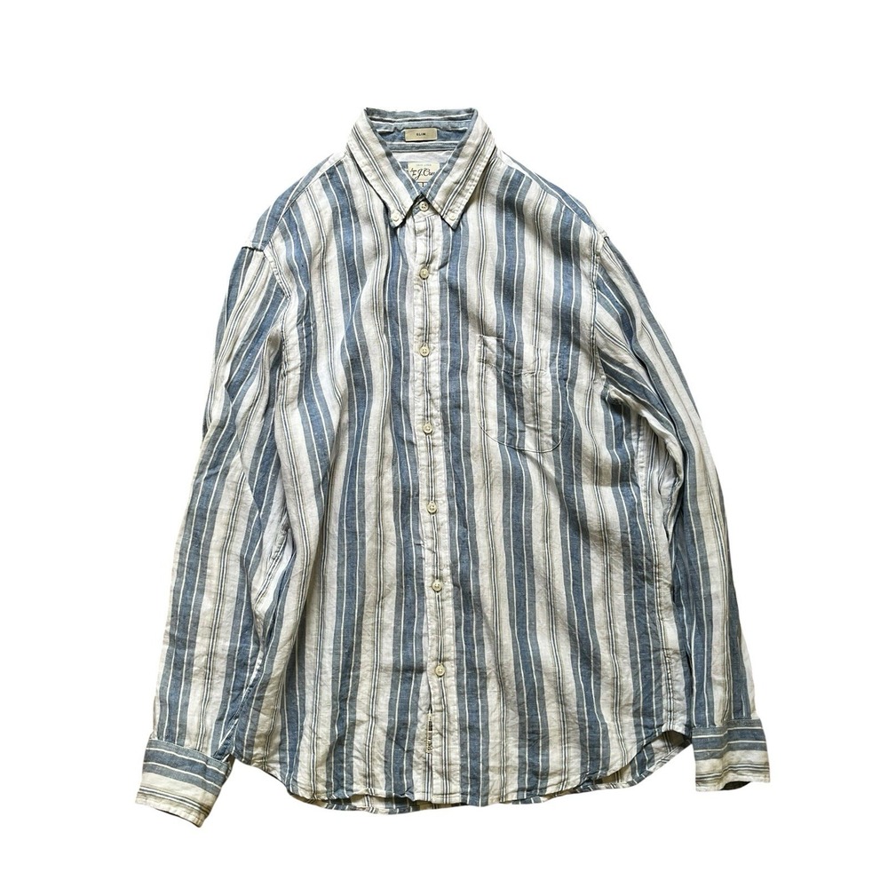 J.Crew Mens Baird McNutt 100% Irish Linen Slim Striped Shirt, Size Large